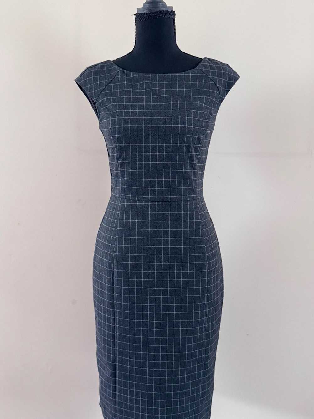 Banana Republic Black and White Windowpane Midi Sheath Dress